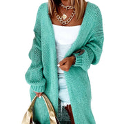 Women's Casual Solid Color and V-neck Long Sleeve Loose Knitted Coat