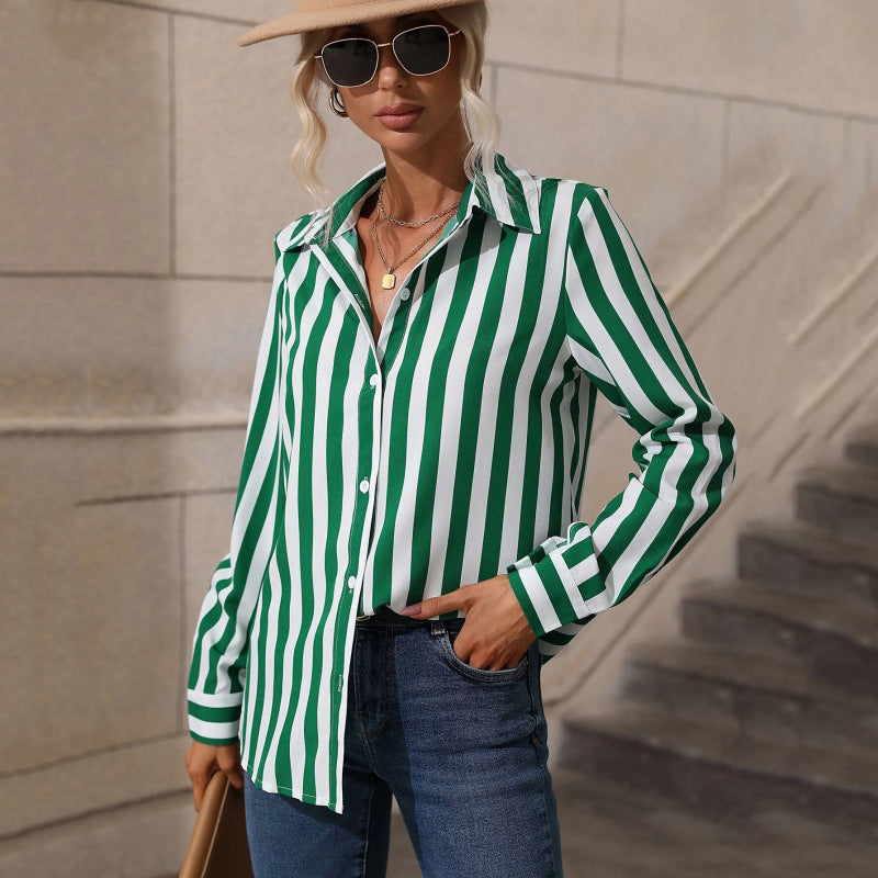 Striped Printed Elegant Commuter Womens Shirt