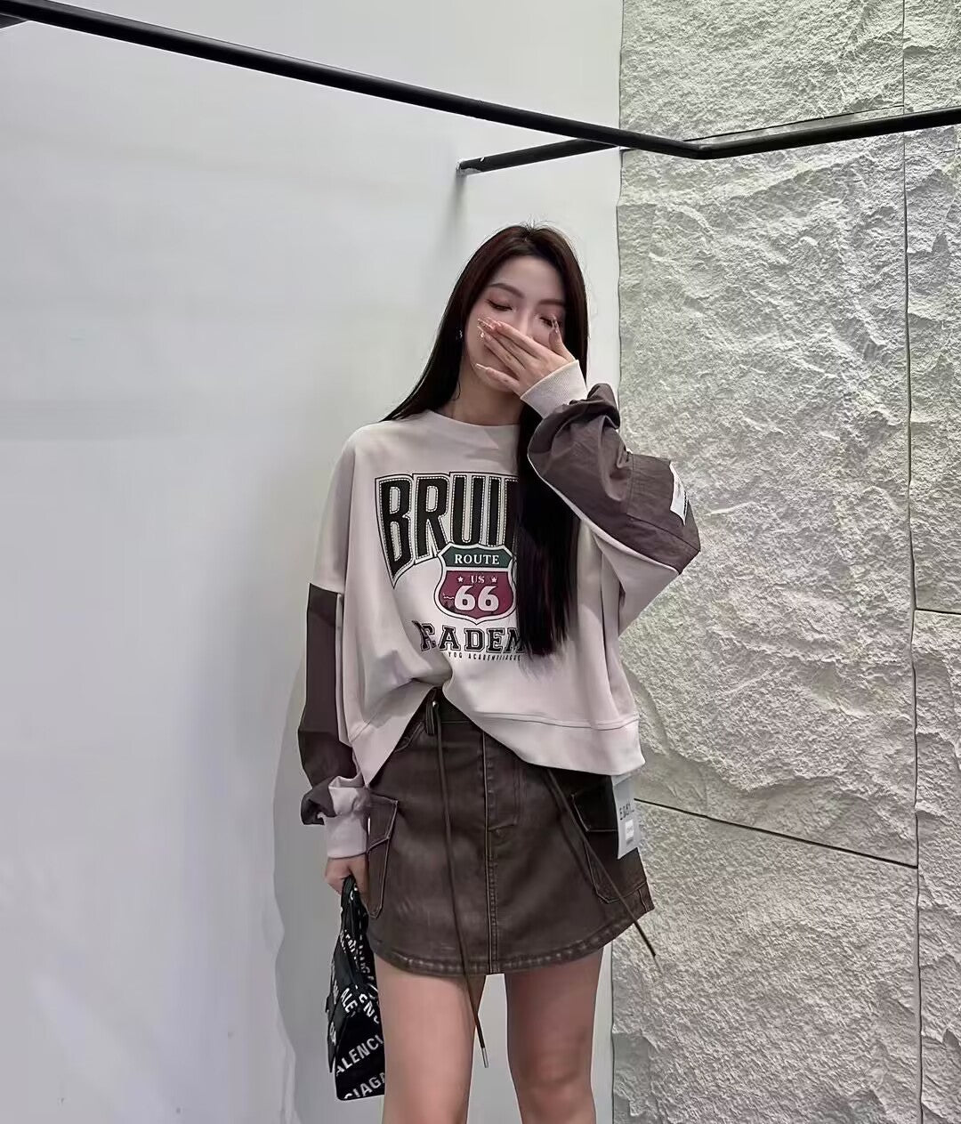 Letter Printed Loose Patchwork Long Sleeved Pullover For Women