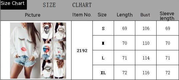 Chic Eyelash Lip Print Long Sleeve Loose Sweatshirt