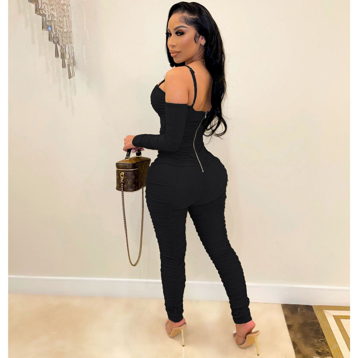 Tight Long Sleeve Spaghetti-strap Women's Jumpsuit