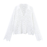 Embroidered V-neck Women's Long Sleeve Shirt