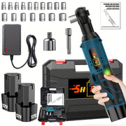 12V Brushless Electric Ratchet Wrench Set with Battery & Quick Charger - Cordless Power Tool Kit, Lithium-Ion Battery-Powered, Ergonomic Grip, Speed Control, Compatible with US Plug for Car Repair,...