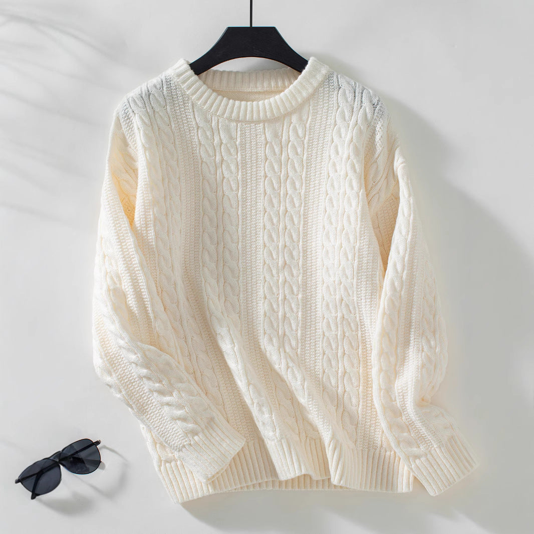 European and American Fashion Round Neck Twist Knit Sweater Pullover Long Sleeve