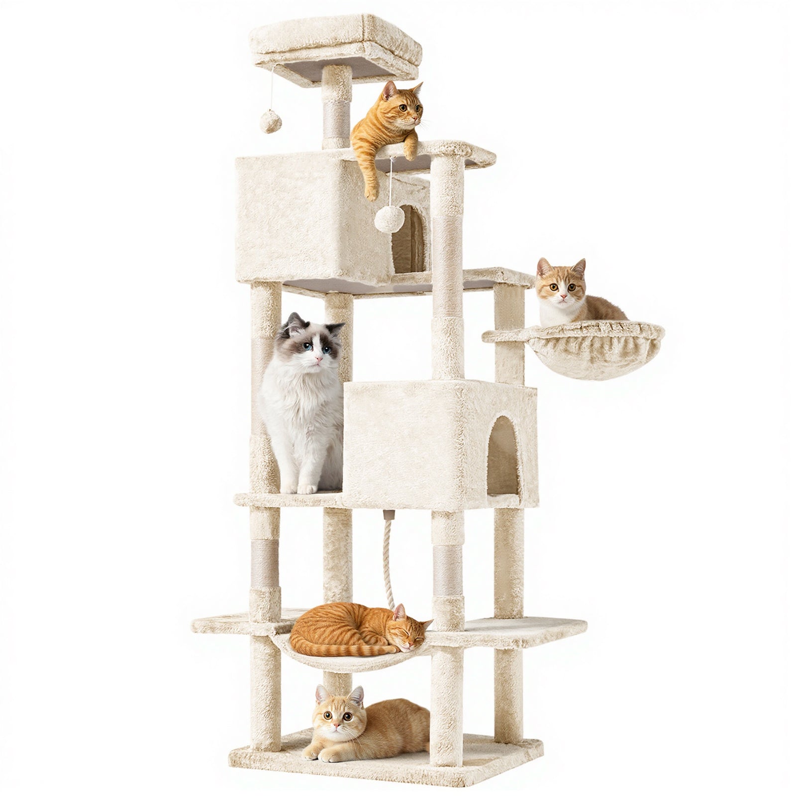66 Inch Large Cat Tree Tower With Sisal Scratching Post, Multi-Level Climbing Tower With Cat Bed, Hammock And Platform - Sturdy Modern Design, Cat Tree Tower For Cats, Cat Tree Tower For Large Cats...