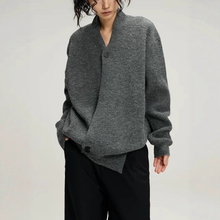 Womens Cross-front Slanted-button Knit Cardigan Sweater