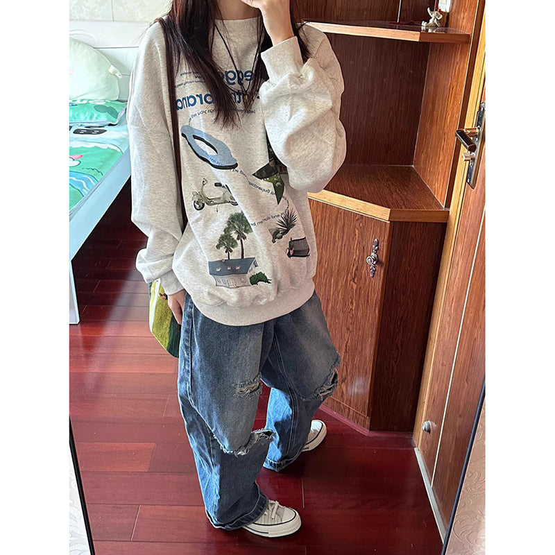 Women's Light Gray Hooded Long-Sleeve Pullover Sweater