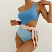 Lace-up Cutout Solid Color Swimsuit Bikini