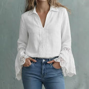 Elegant Cotton Blouse With Lace Trim And A Pullover Design