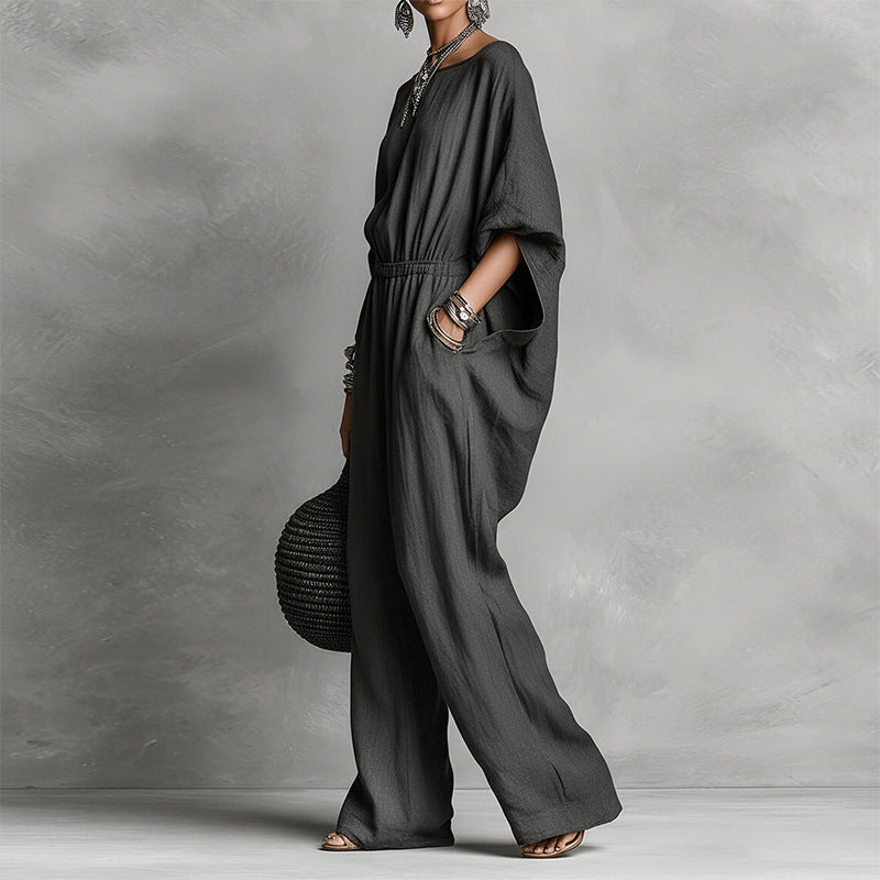 Elegant Wide-Leg Flared-Sleeve Jumpsuit