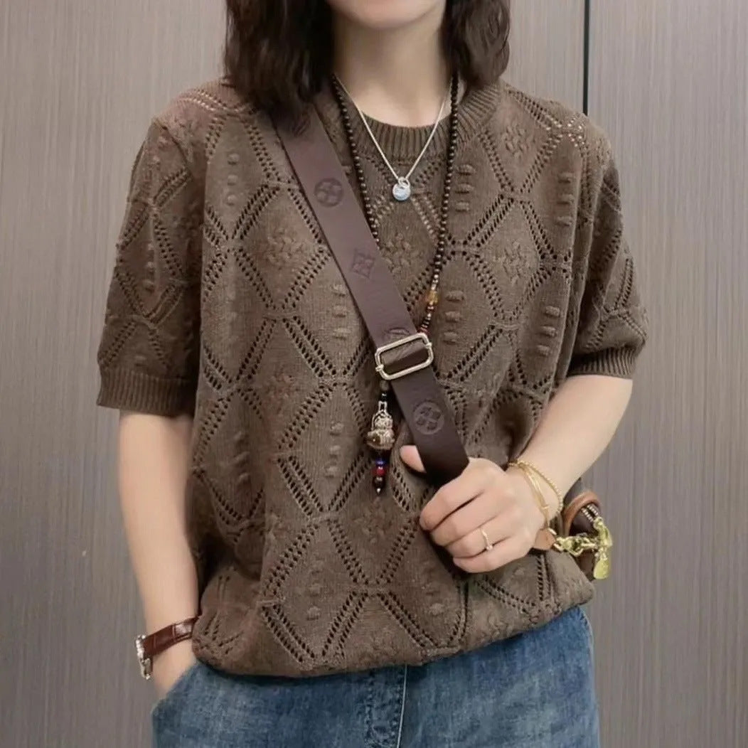 Summer Knitwear Women's Thin Short Sleeve Round Neck Sweater