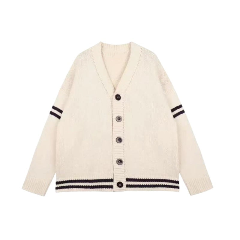 Design-focused Relaxed-fit Preppy-style Long-sleeve Knitted Cardigan