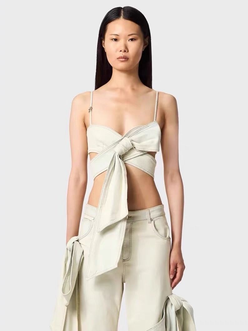 Sexy Bow Tie Denim Crop Top & Ultra Short Set