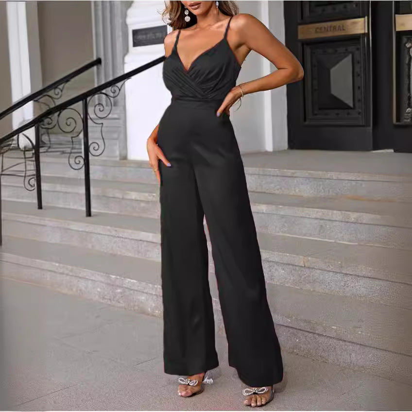 Chic V-Neck Strapless Wide-Leg Jumpsuit