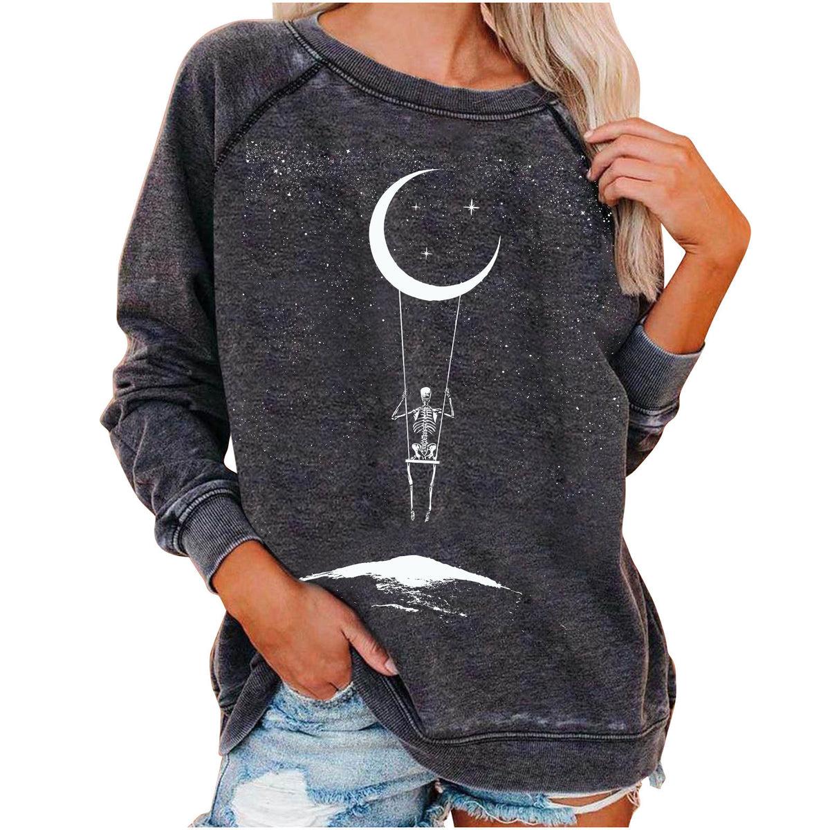 Women's Halloween Skull Graphic Sweatshirt