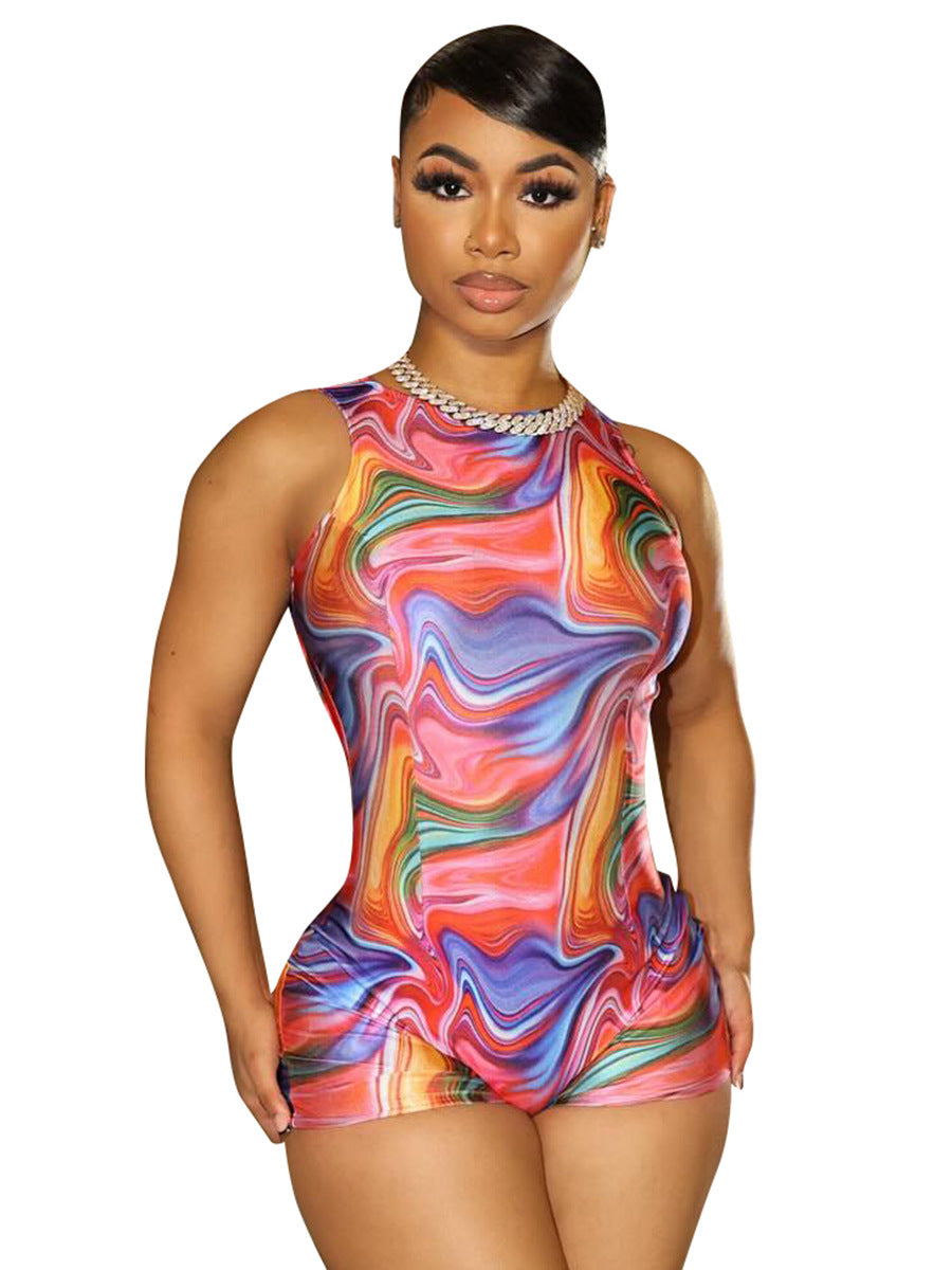 Women's Hollow Round Neck Sleeveless One-piece Shorts