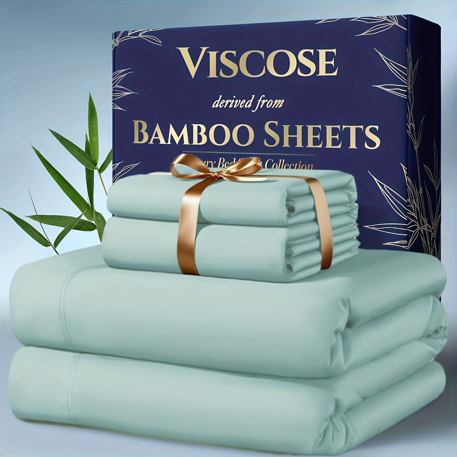 Bamboo Cooling Bedding Set – 4 Pieces (Pillowcase, Flat Sheet, Fitted Sheet) with Extra Deep Pocket, Breathable, Queen & King