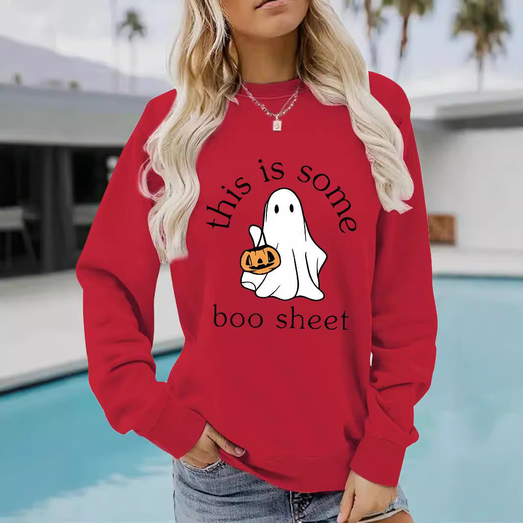 Spooky Chic Halloween Print Crewneck Pullover Sweatshirt