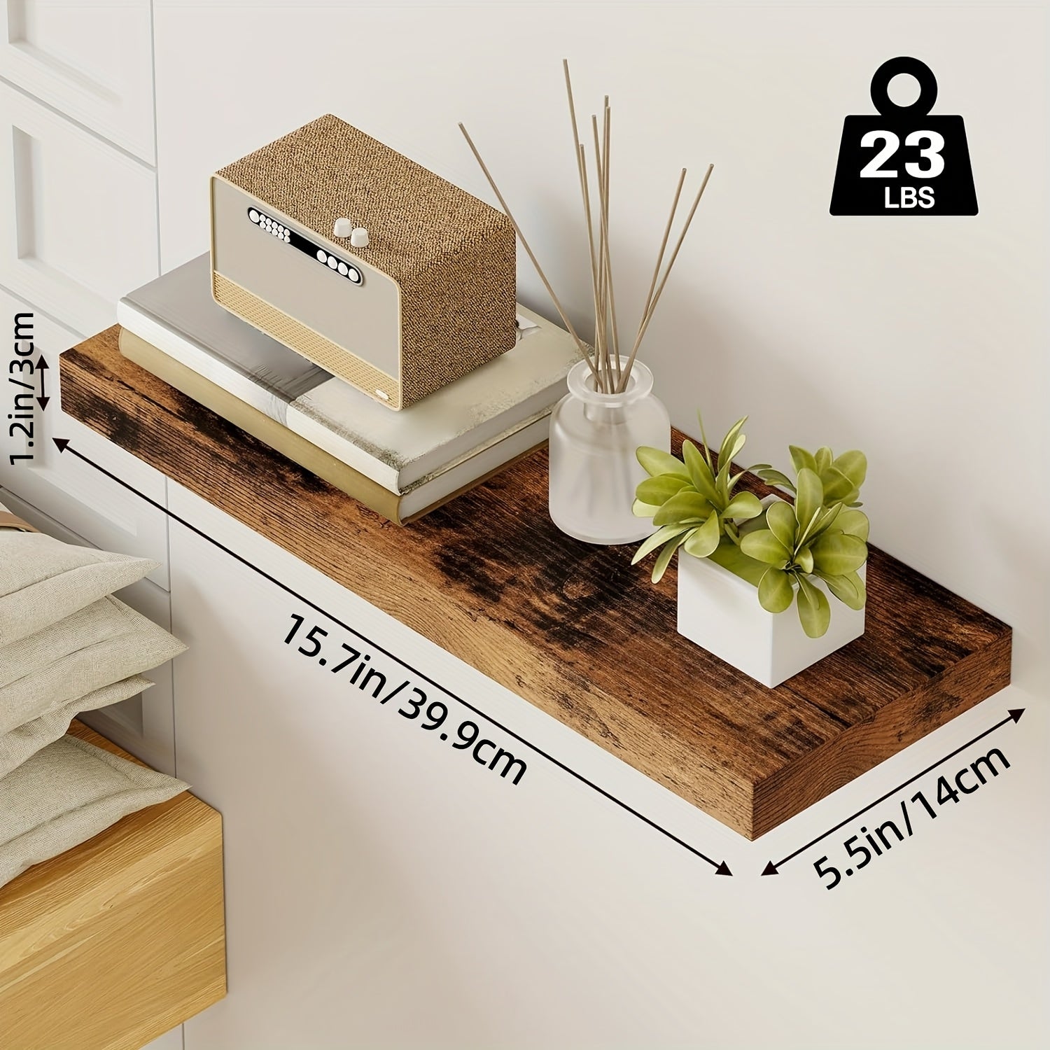Set of wooden floating shelves for wall-mounted storage