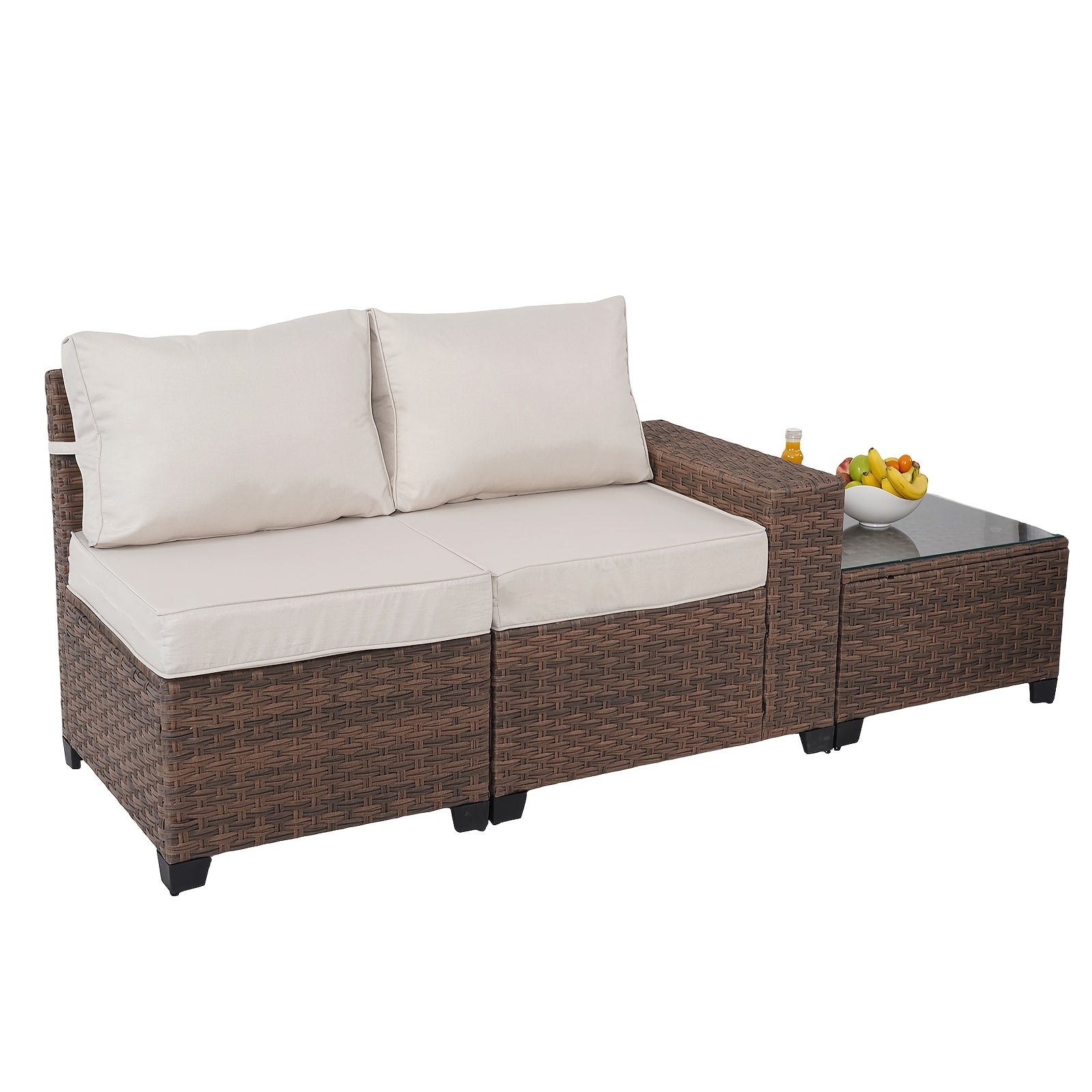 [Outdoor Sectional Sofa] Raised Patio Furniture Set, 2piece/3piece/4piece/6piece Wicker Outdoor Patio Furniture Sets With Cushions And Coffee Table, Outdoor Sectional Boho Patio Conversation Set Sectional Sofa For Backyard, Porch, Beige/Blue