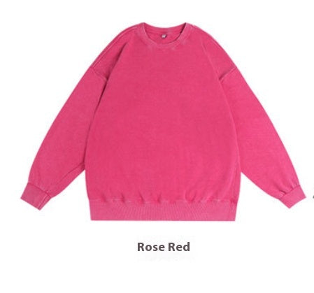 Washed Vintage Round Neck Cotton Long Sleeve Sweatshirt