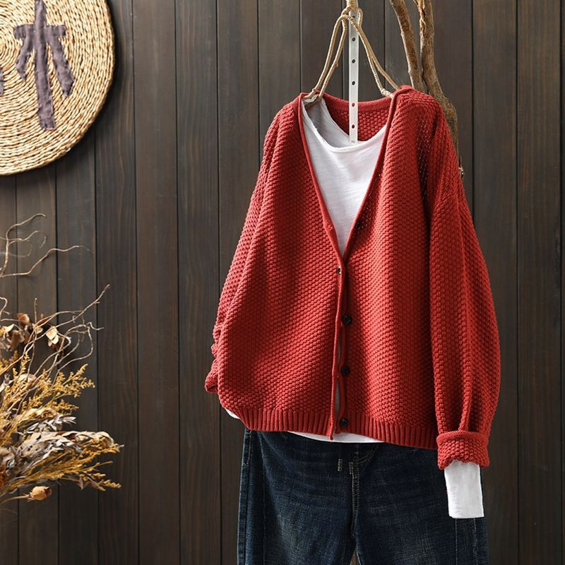 Retro Artistic V-neck Knitted Sweater Coat