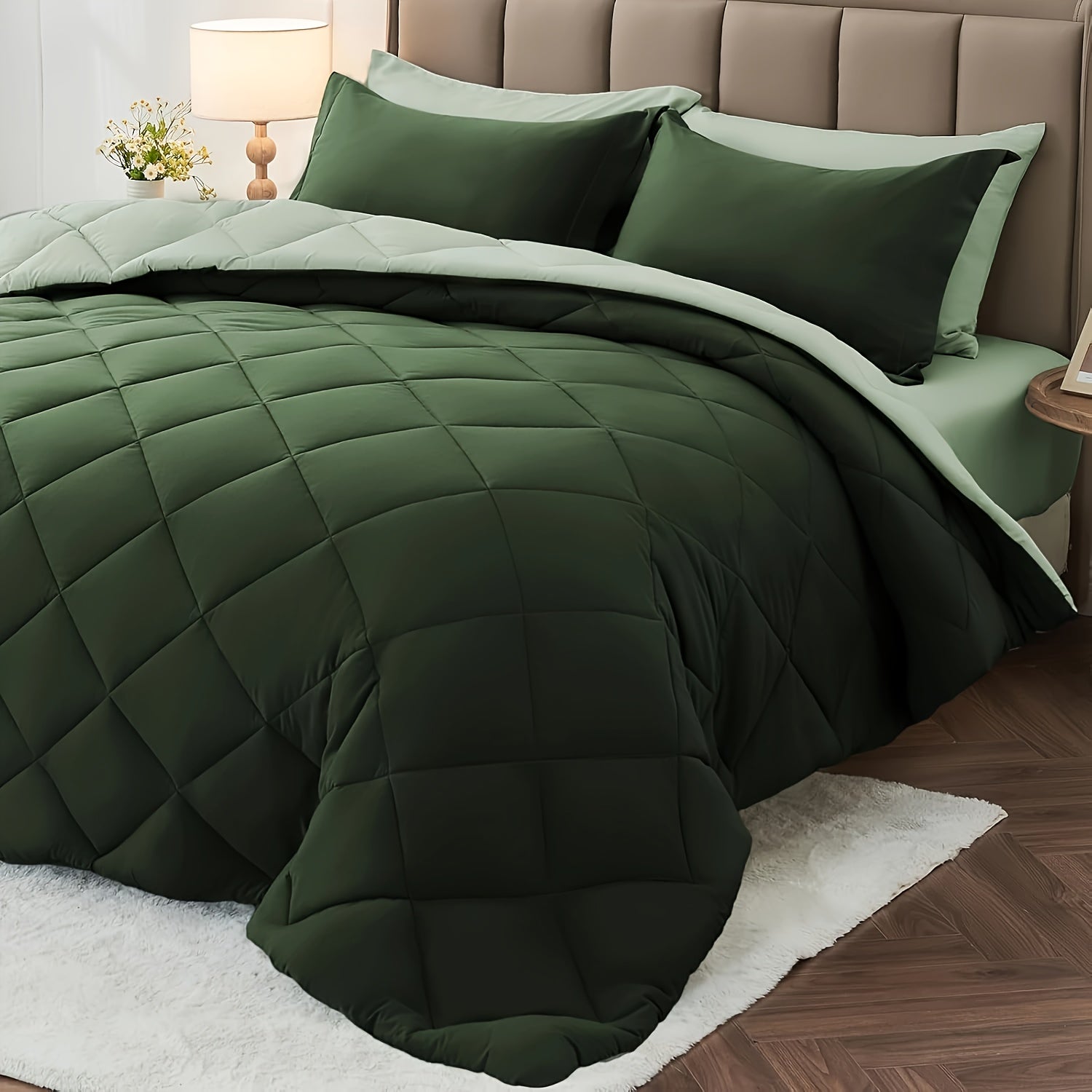 3pcs Solid Colour Checkered Comforter Set - Soft Fabric, Lightweight, All-Season, Twin/Queen/King Size Bed In A Bag, Quilt Set with Breathable Fabric And Easy Care