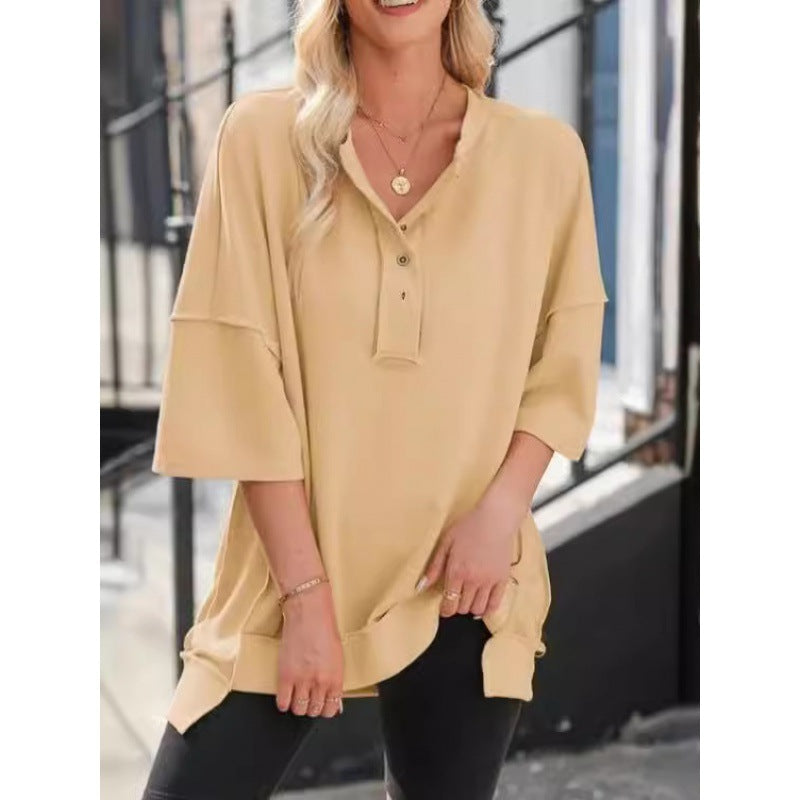 Cozy Solid Color Loose Casual Button Sweater