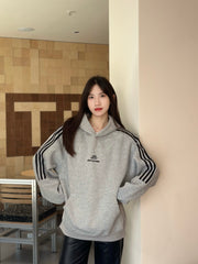 Women's Retro Striped Raglan Hooded Sports Sweater