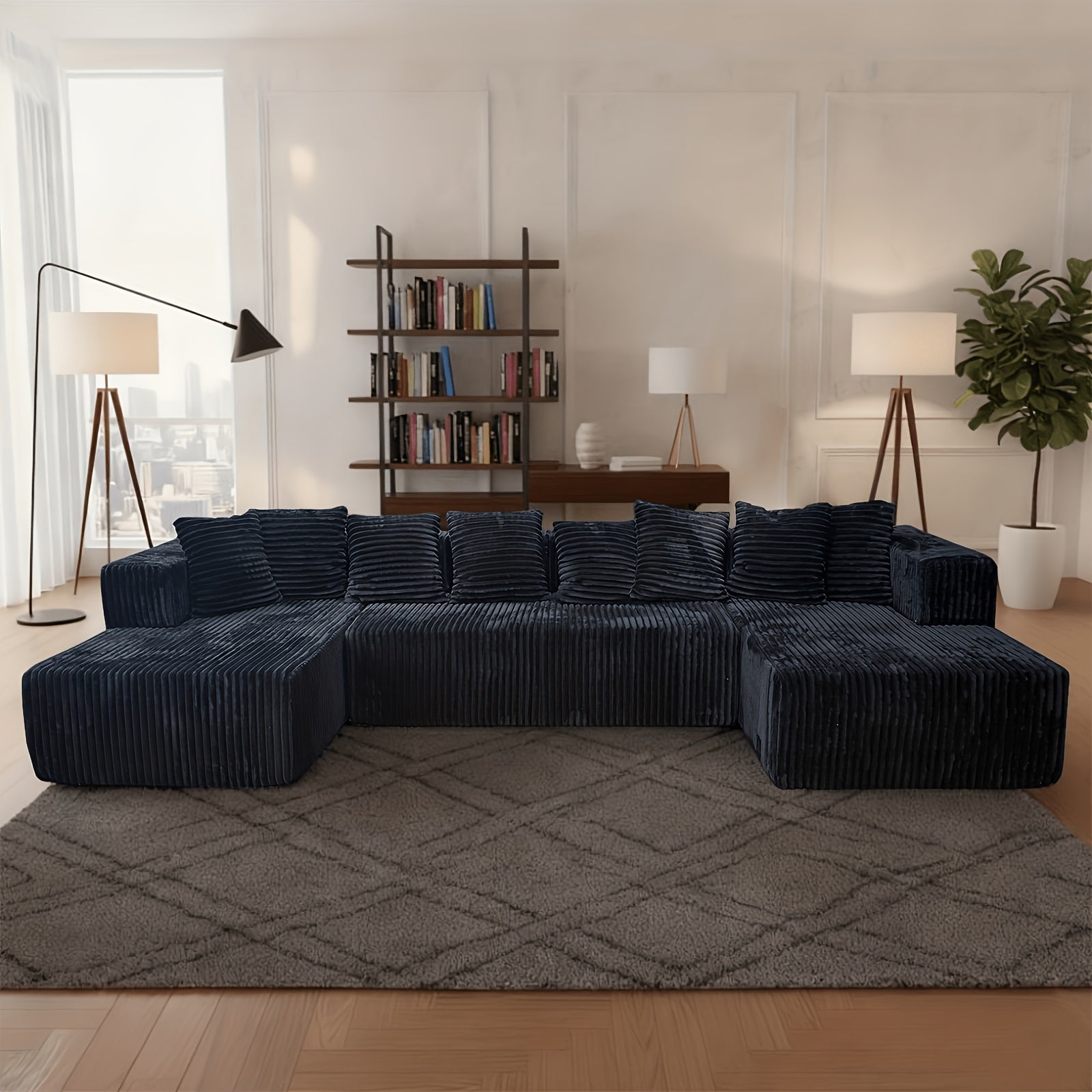 132‑Inch U‑Shaped Modular Corduroy Sofa Bed with Convertible Sleeper