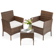 [Outdoor Wicker Bistro Set] 3pcs Patio Furniture Set, All-Weather Outdoor Wicker Chairs with Removable Cushions And Tempered Glass Table, Small Bistro Set for Porch, Balcony, Lawn, Backyard