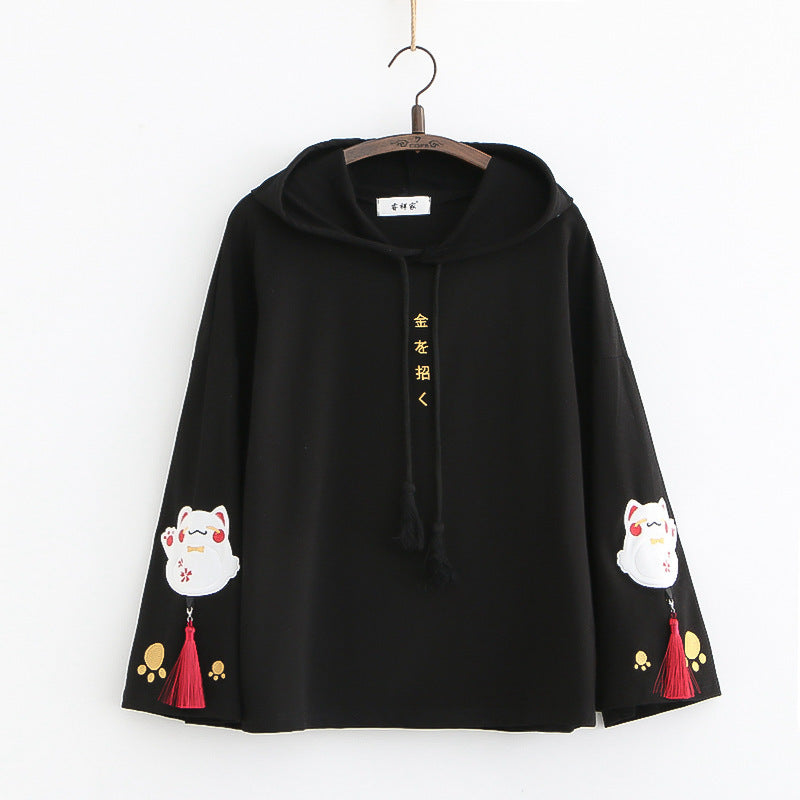 Japanese Preppy Cartoon Embroidered Loose Cotton Sweater