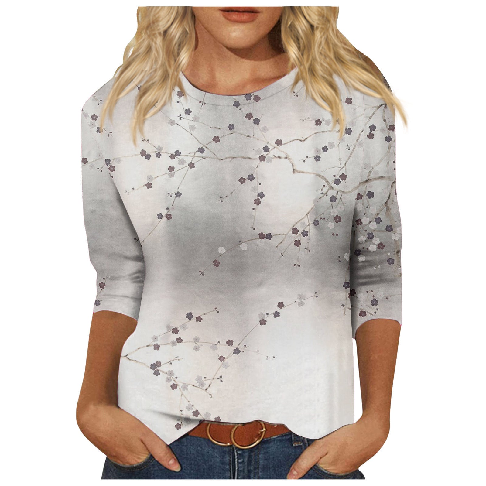 Round Neck Printed Casual Loose Long Sleeve