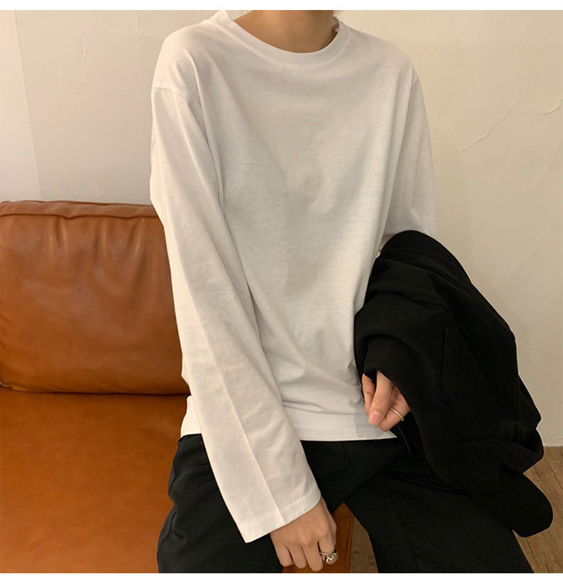 White Base Shirt Women's Solid Color Long-sleeved T-shirt