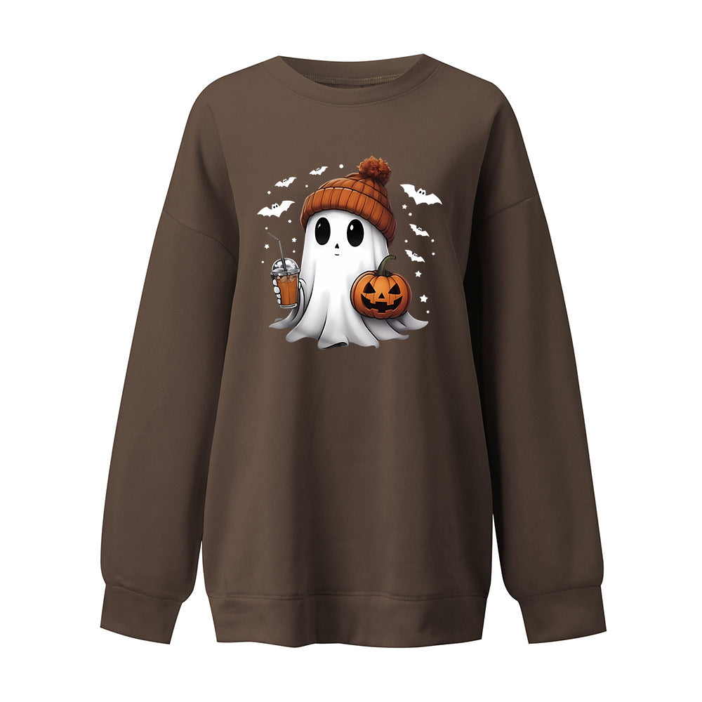 Cozy Drop-Shoulder Velvet Halloween Hoodie for Women