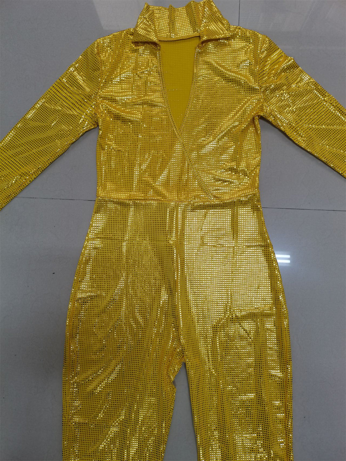 Women's Deep V-Neck Metallic Jumpsuit