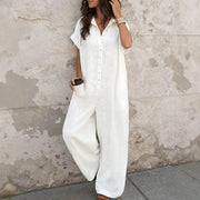Chic Solid-Color Wide-Leg Jumpsuit for Casual Style