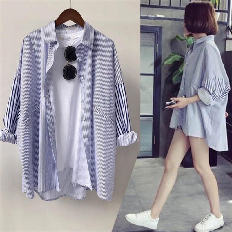Womens Relaxed-fit Versatile Striped Blouse