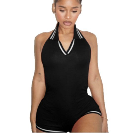 Women's Halter Sleeveless Active Sports Jumpsuit Romper