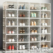 7.5 lb weight 12 Thick Transparent Shoe Box with Lid, Shoe Storage Organizer, Foldable and Stackable Shoe Rack, Space-Saving Storage Organizer - Free Combination, Plastic Sports Shoe Container - Id...