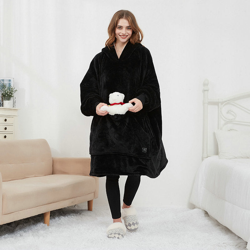 USB Heated Hooded Blanket Pullover for Cozy Winter Warmth