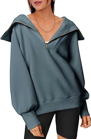 Women's Oversized Half Zipper Pullover Sweater
