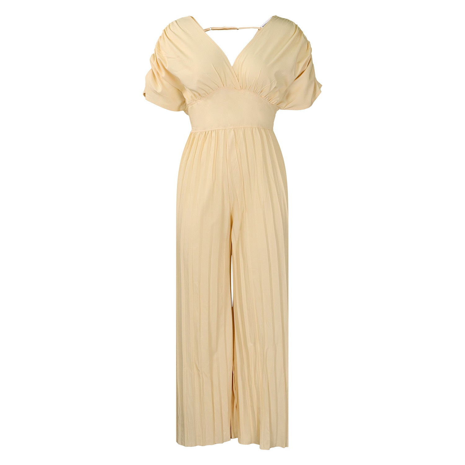Elegant V-Neck Pleated Wide-Leg Jumpsuit
