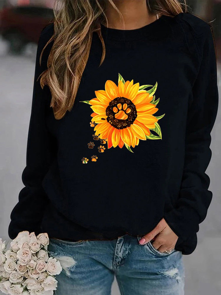 Cozy Round Neck Print Long Sleeve Sweatshirt for Women