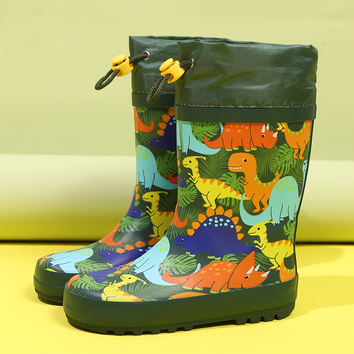 Boys' Lightweight Fleece-Lined Rain Boots – Cartoon Print, Adjustable Drawstring, Long Tubular Design