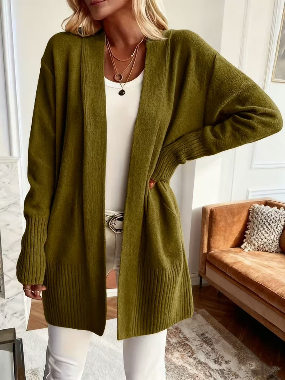 Womens Loose-fit Casual V-neck Sweater