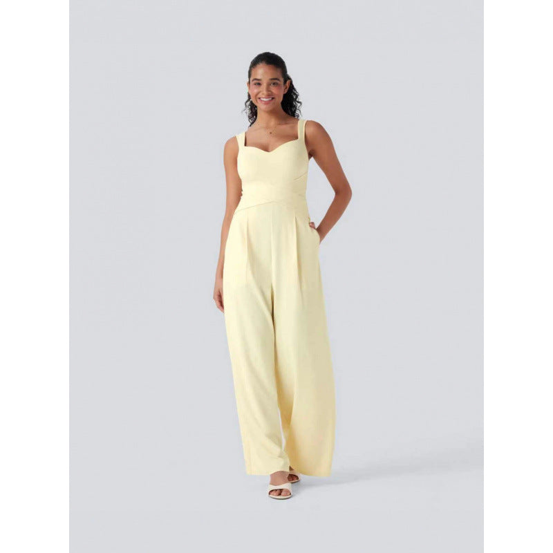 Womens Sleeveless Figure-flattering Wide-leg Jumpsuit