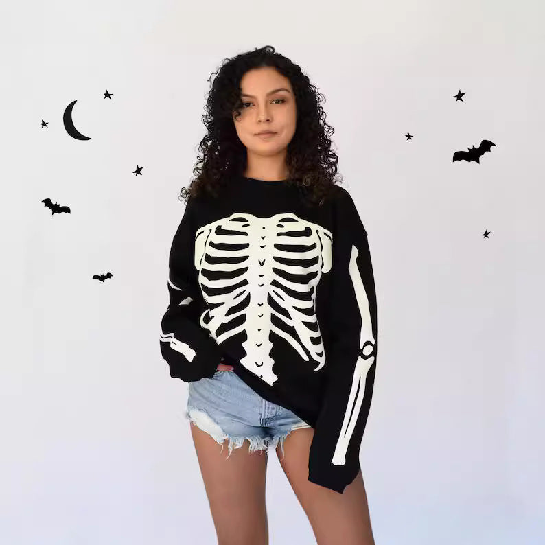 Dark Retro Skull Print Long Sleeve Sweatshirt