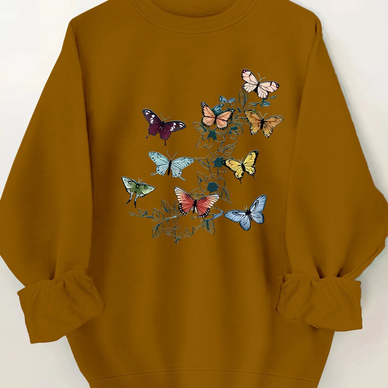 Women's Plus Size Butterfly Print Round Neck Sweatshirt – Size S