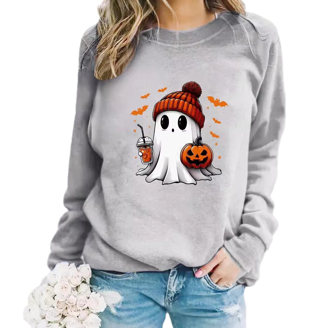 Ghost Snowman Print Crewneck Sweater